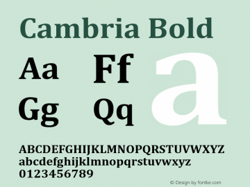 Cambria Bold Version 6.90 Font Sample