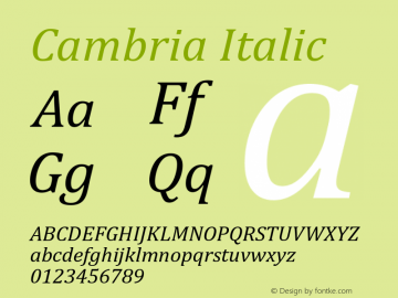 Cambria Italic Version 6.90 Font Sample