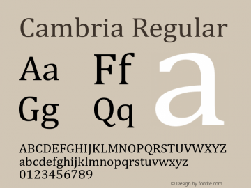 Cambria Regular Version 6.91 Font Sample