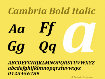 Cambria Bold Italic Version 6.91 Font Sample