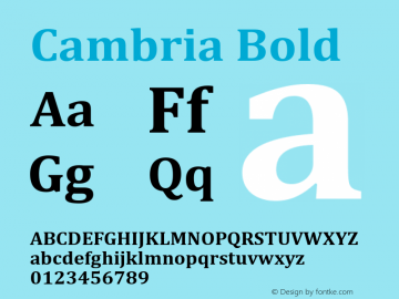 Cambria Bold Version 6.91 Font Sample