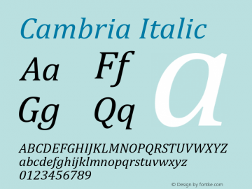 Cambria Italic Version 6.91 Font Sample