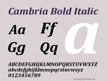 Cambria Bold Italic Version 6.96 Font Sample