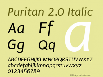 Puritan 2.0 Italic 2.0a Font Sample