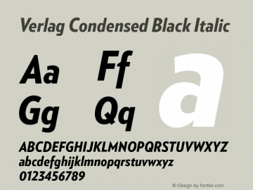 Verlag Condensed Black Italic Unknown Font Sample