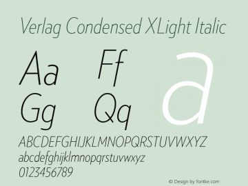 Verlag Condensed XLight Italic Unknown图片样张