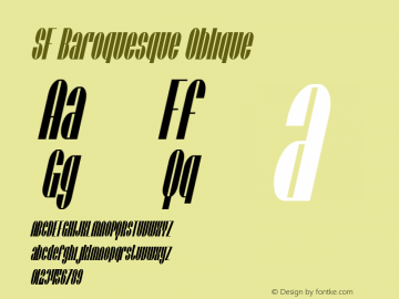 SF Baroquesque Oblique ver 1.0; 2000. Freeware for non-commercial use. Font Sample
