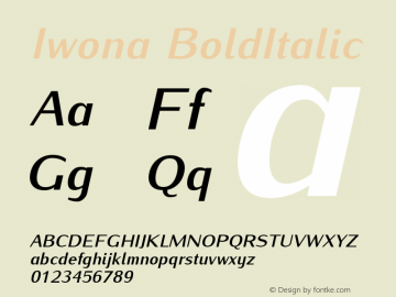 Iwona BoldItalic Version 0.995 Font Sample