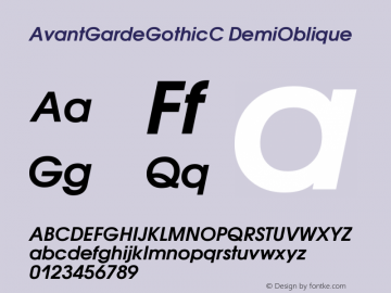 AvantGardeGothicC DemiOblique Version 001.000 Font Sample