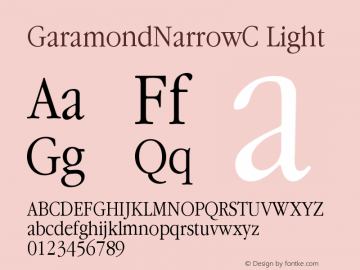 GaramondNarrowC Light Version 001.000 Font Sample