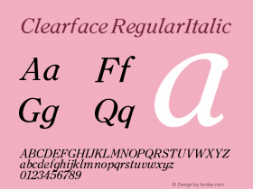 Clearface RegularItalic Version 001.000 Font Sample