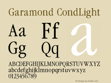 Garamond CondLight Version 001.000 Font Sample