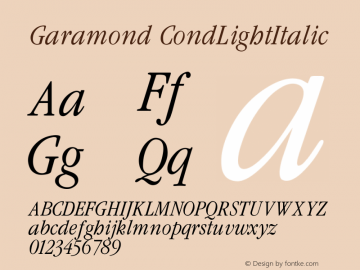Garamond CondLightItalic Version 001.000 Font Sample