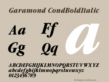 Garamond CondBoldItalic Version 001.000 Font Sample