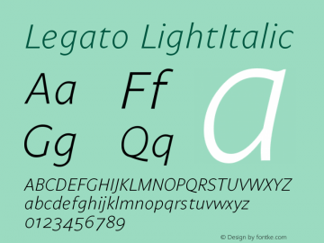 Legato LightItalic Version 004.460 Font Sample