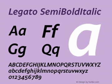 Legato SemiBoldItalic Version 004.460 Font Sample