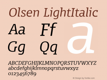 Olsen LightItalic Version 004.301 Font Sample