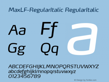 MaxLF-RegularItalic RegularItalic Version 4.460 Font Sample