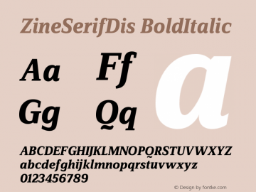 ZineSerifDis BoldItalic Version 004.301 Font Sample