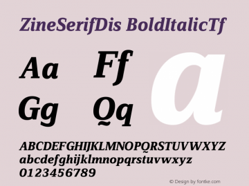 ZineSerifDis BoldItalicTf Version 004.301 Font Sample