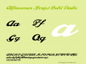 Alfaowner Script Bold Italic Version 1.03 April 27, 2003 Copy Right, Alfaowner.com Ltd Font Sample