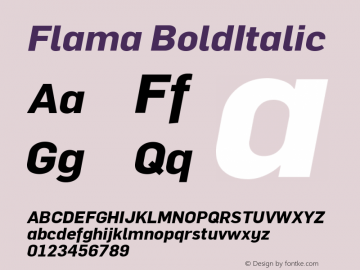 Flama BoldItalic Version 001.000 Font Sample