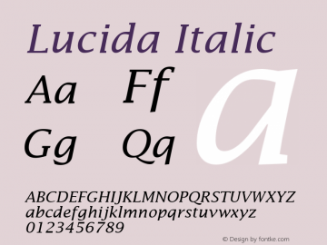 Lucida Italic Version 1.2; 2001 Font Sample