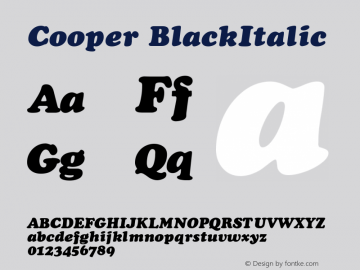Cooper BlackItalic Version 001.000 Font Sample