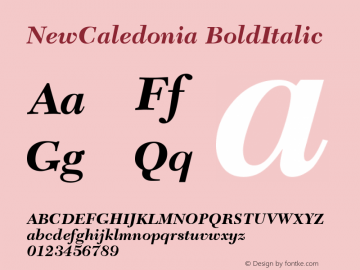 NewCaledonia BoldItalic Version 001.000 Font Sample