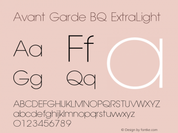 Avant Garde BQ ExtraLight Version 001.000 Font Sample