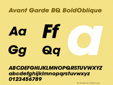 Avant Garde BQ BoldOblique Version 001.000 Font Sample