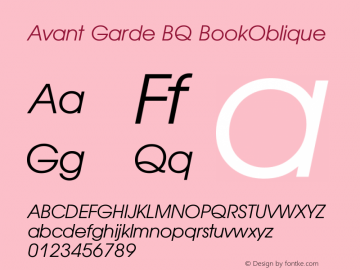 Avant Garde BQ BookOblique Version 001.000 Font Sample