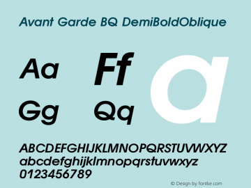 Avant Garde BQ DemiBoldOblique Version 001.000 Font Sample