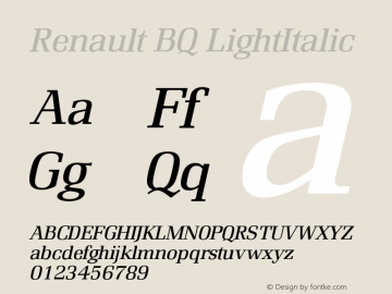 Renault BQ LightItalic Version 001.000 Font Sample