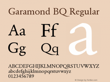 Garamond BQ Regular Version 001.000 Font Sample