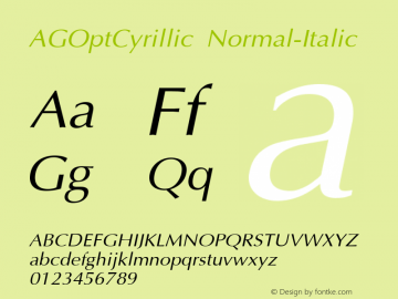 AGOptCyrillic Normal-Italic 1.000 Font Sample