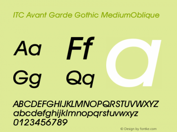 ITC Avant Garde Gothic MediumOblique Version 003.001 Font Sample