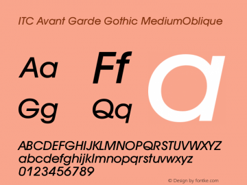 ITC Avant Garde Gothic MediumOblique Version 003.001 Font Sample