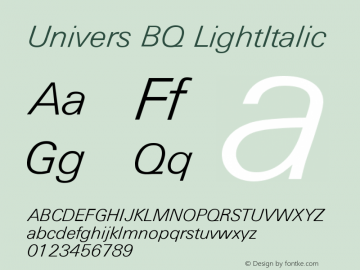 Univers BQ LightItalic Version 001.000图片样张