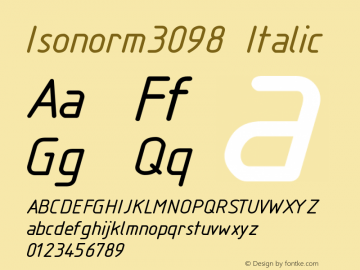 Isonorm3098 Italic Version 001.000 Font Sample