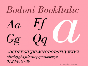 Bodoni BookItalic Version 003.001 Font Sample