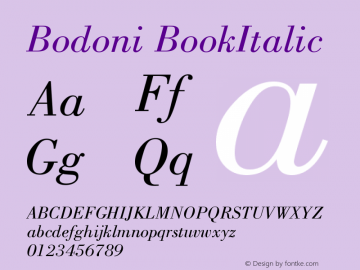 Bodoni BookItalic Version 003.001 Font Sample