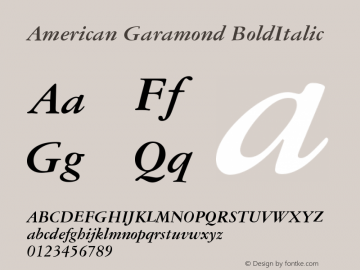 American Garamond BoldItalic Version 003.001 Font Sample