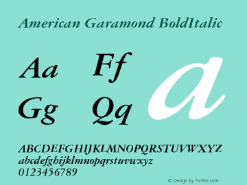 American Garamond BoldItalic Version 003.001 Font Sample