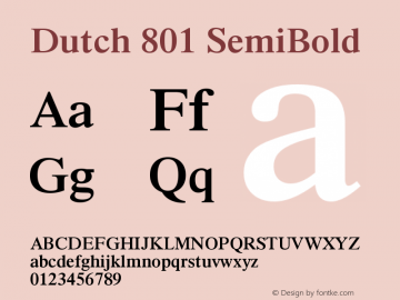 Dutch 801 SemiBold Version 003.001 Font Sample