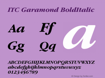 ITC Garamond BoldItalic Version 003.001 Font Sample