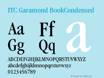 ITC Garamond BookCondensed Version 003.001 Font Sample