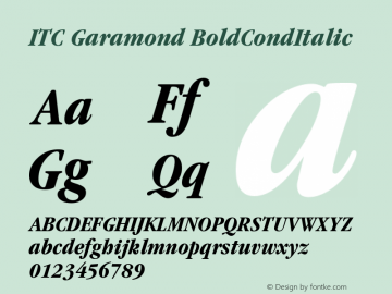ITC Garamond BoldCondItalic Version 003.001 Font Sample