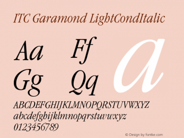 ITC Garamond LightCondItalic Version 2.0-1.0 Font Sample