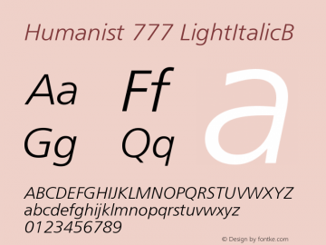 Humanist 777 LightItalicB Version 003.001 Font Sample